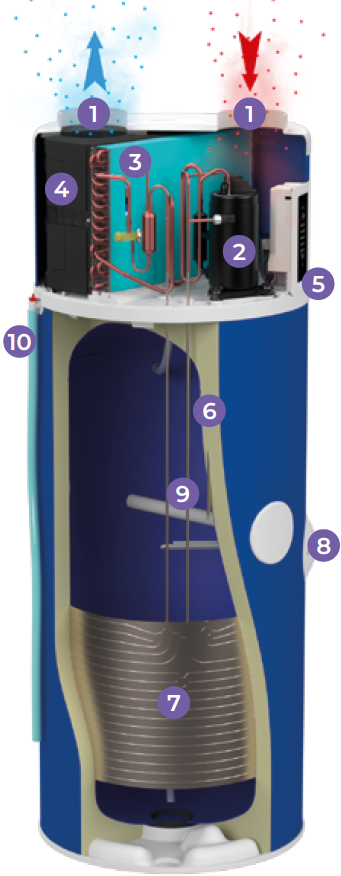 Description interne du chauffe-eau thermodynamique cylia 250